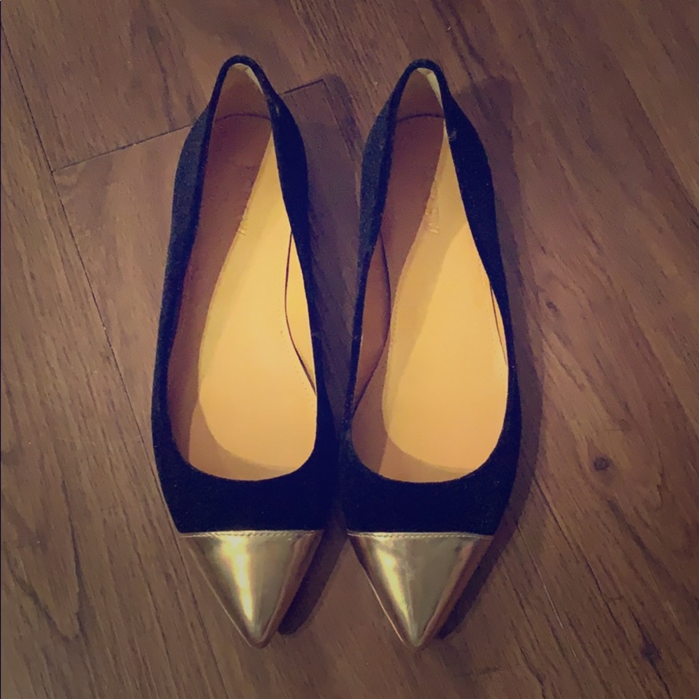 J. Crew Black Velvet Flats with Gold Tips